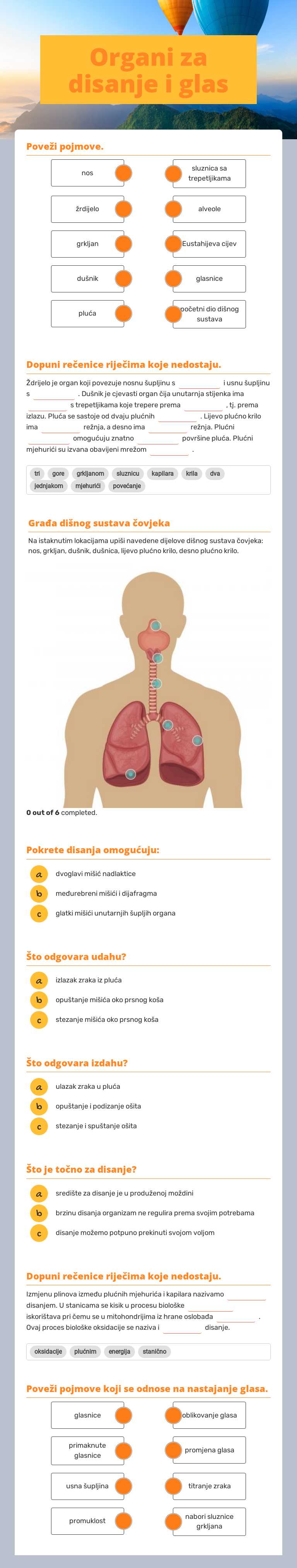 Organi za disanje i glas Grade 8 worksheet preview