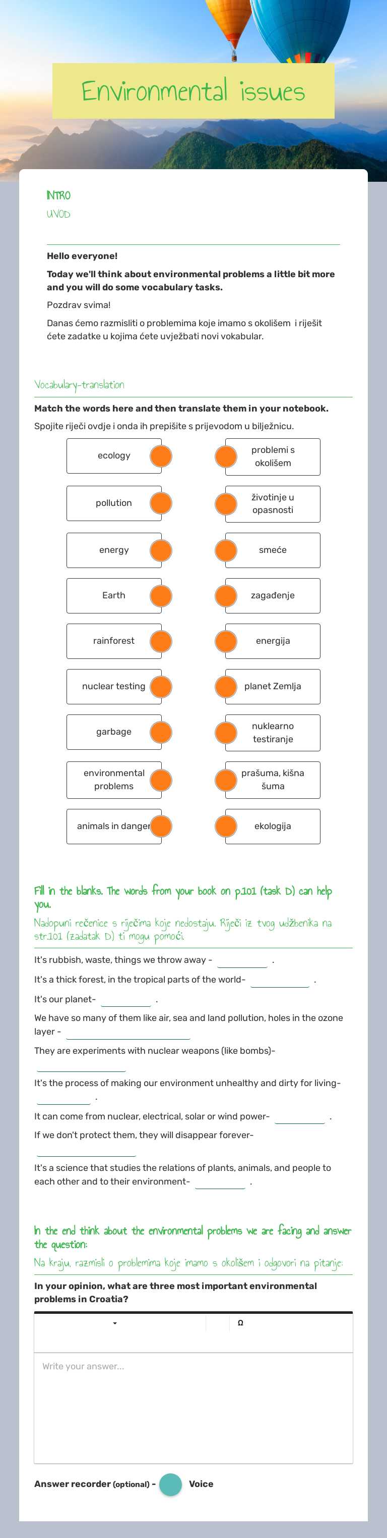 Environmental issues worksheet preview image