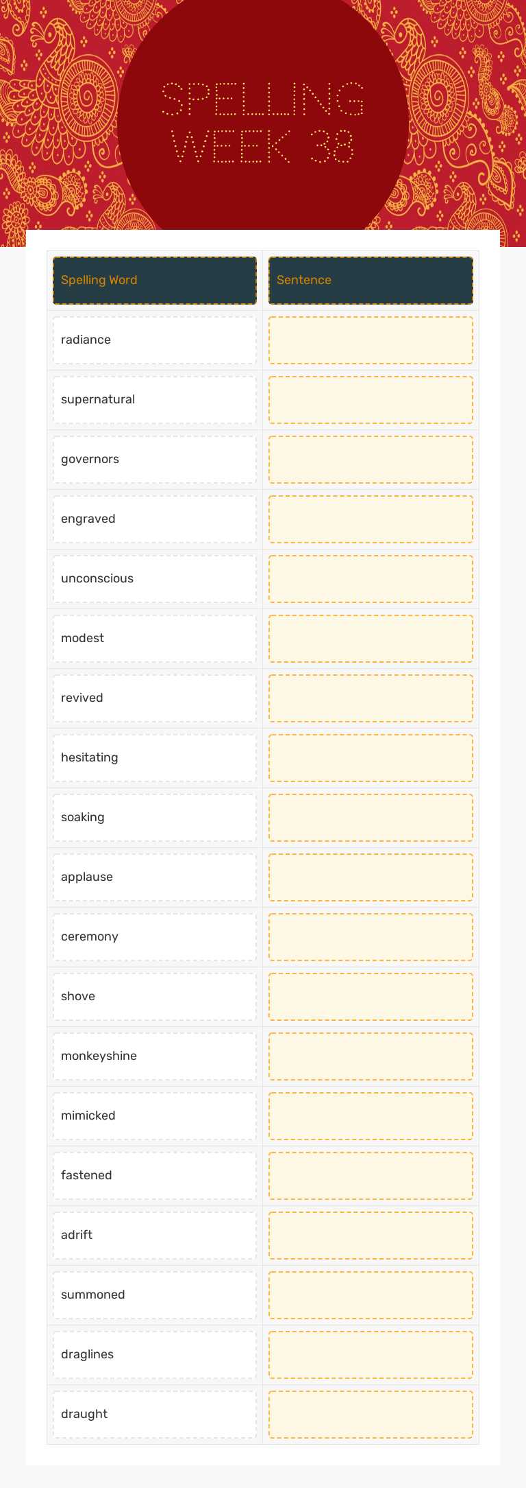 Spelling Week 38 Grade 4 worksheet preview