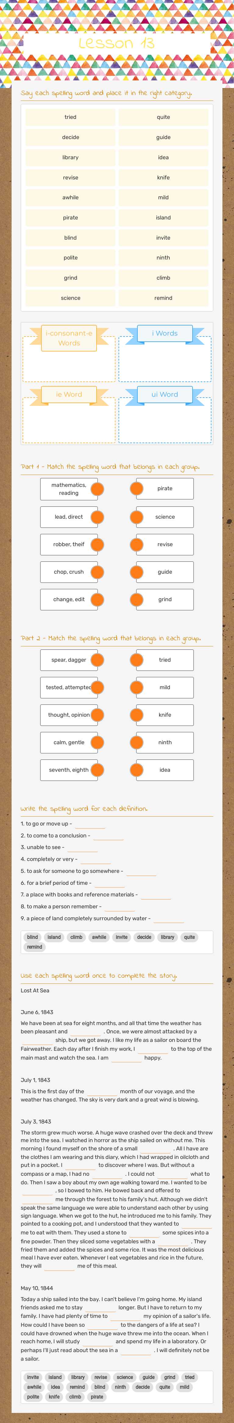 Lesson 13 worksheet preview image