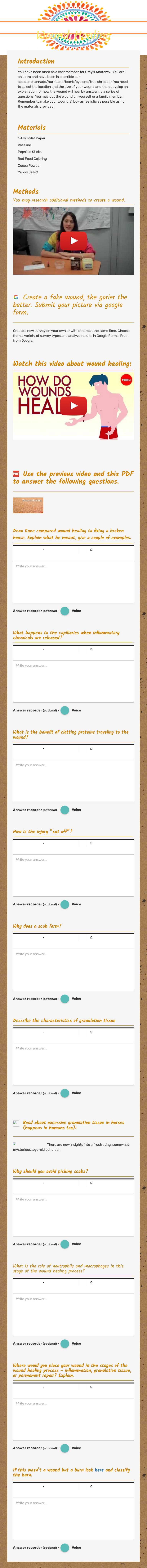 Wound Healing Grade 10 worksheet preview