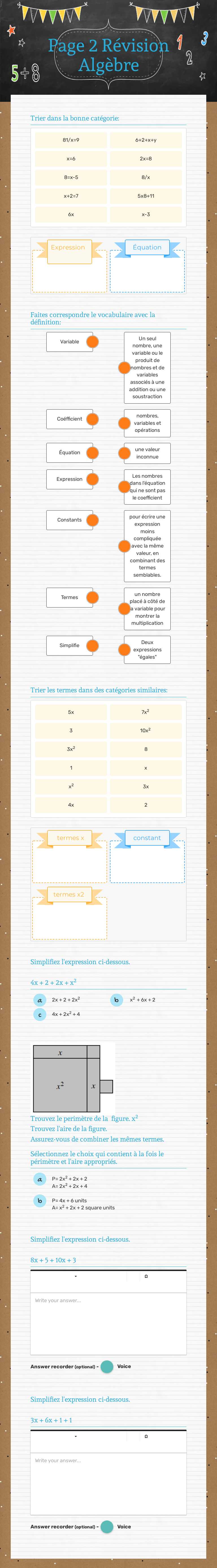 Page 2 Révision Algèbre worksheet preview image