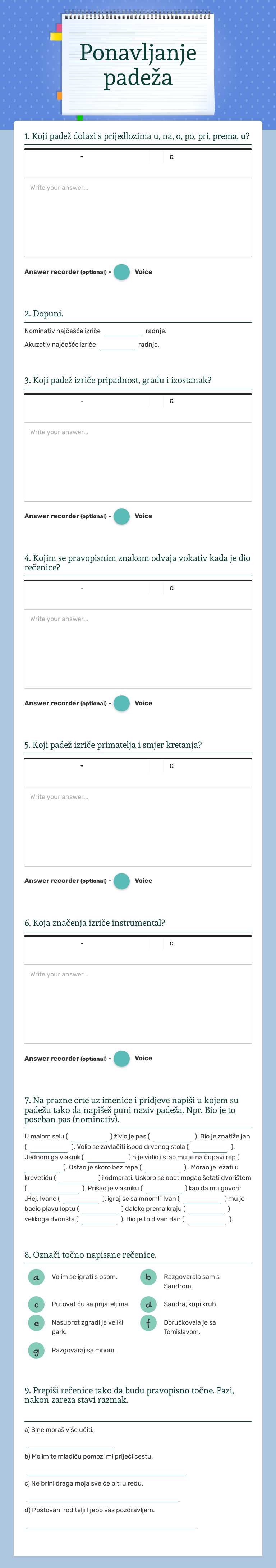 Ponavljanje padeža worksheet preview image