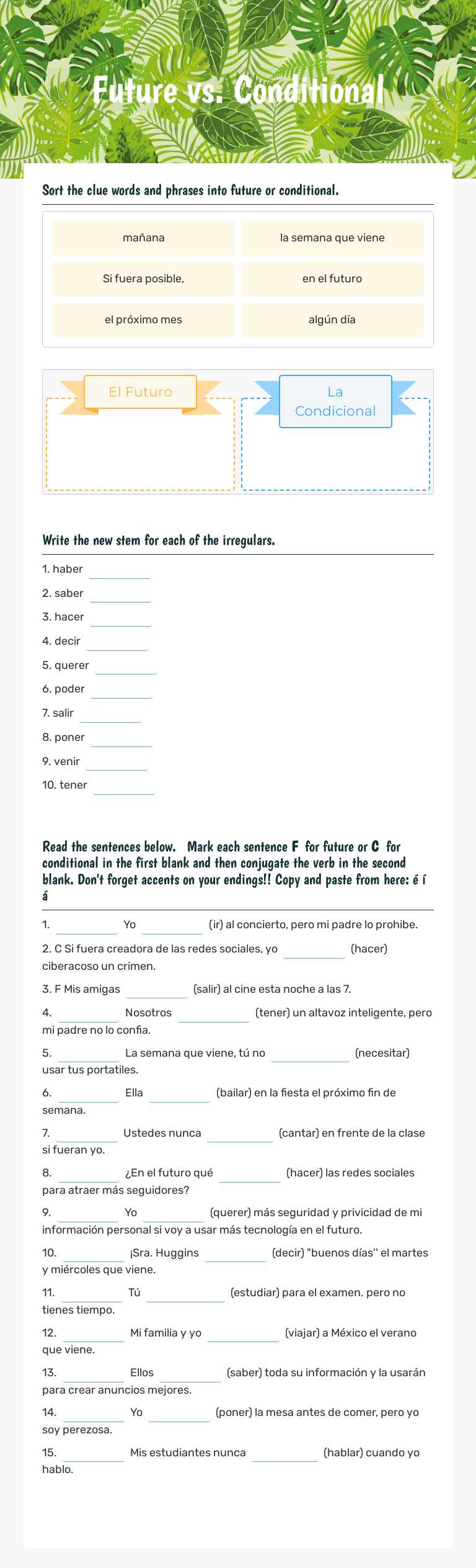 Future vs. Conditional worksheet preview image