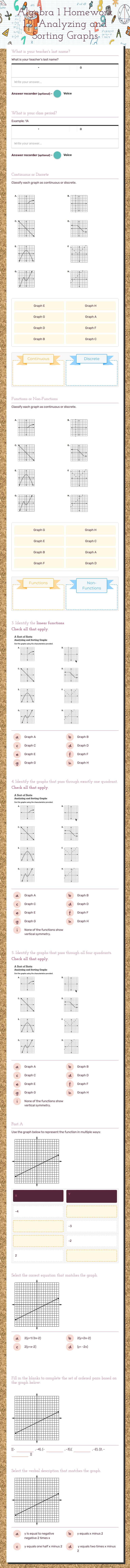 Algebra 1
Homework
1.2: 
Analyzing and Sorting Graphs worksheet preview image