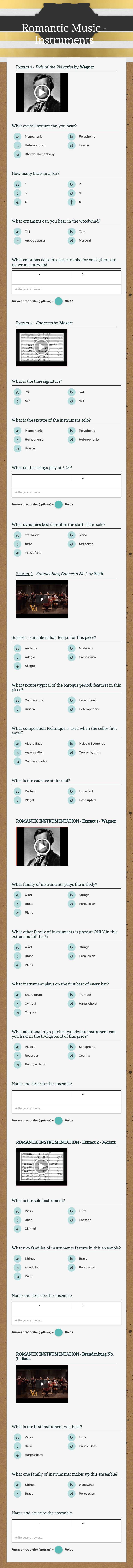 Romantic Music - Instruments worksheet preview image