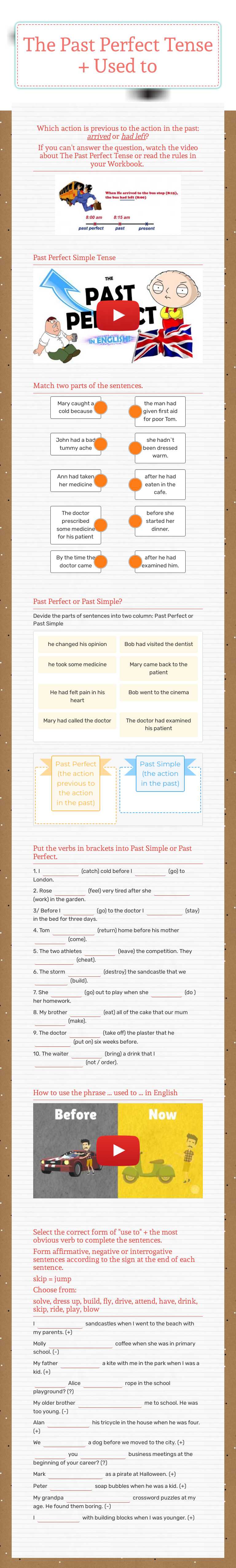 The Past Perfect Tense + Used to worksheet preview image
