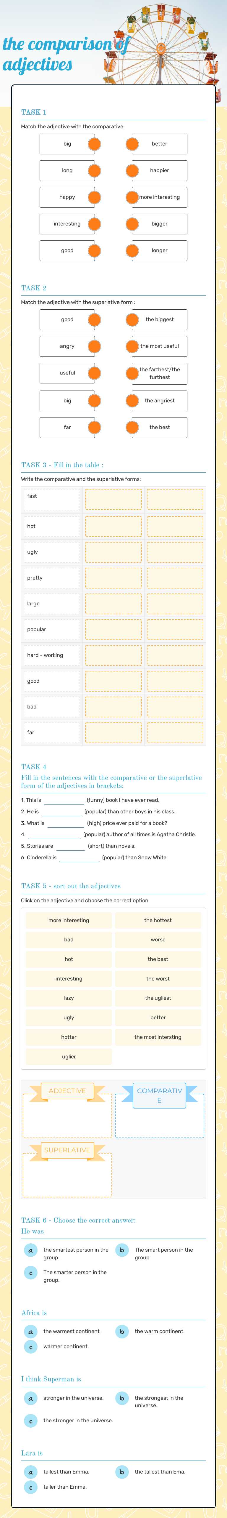 the comparison of adjectives worksheet preview image