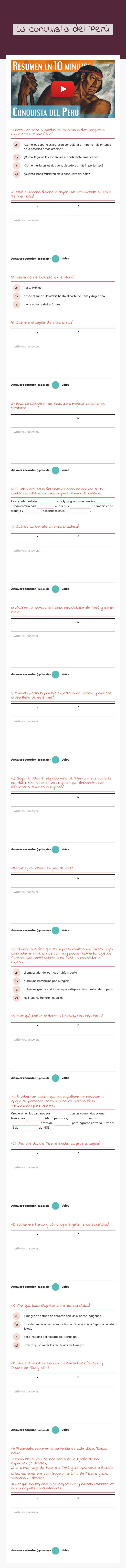 La conquista del Perú worksheet preview image