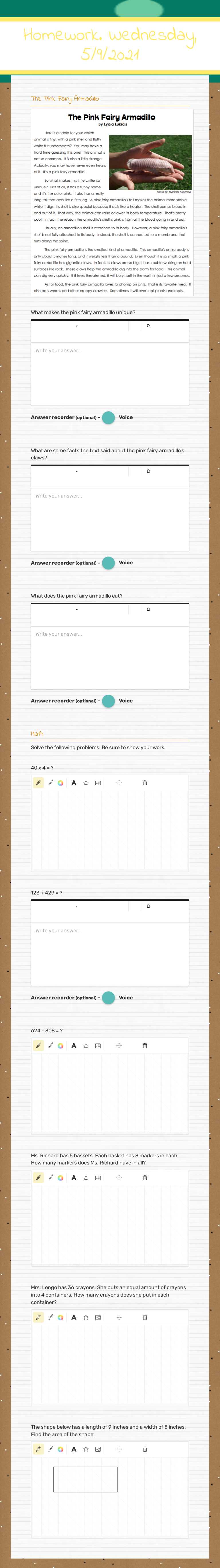 Homework. Wednesday, 5/9/2021 worksheet preview image