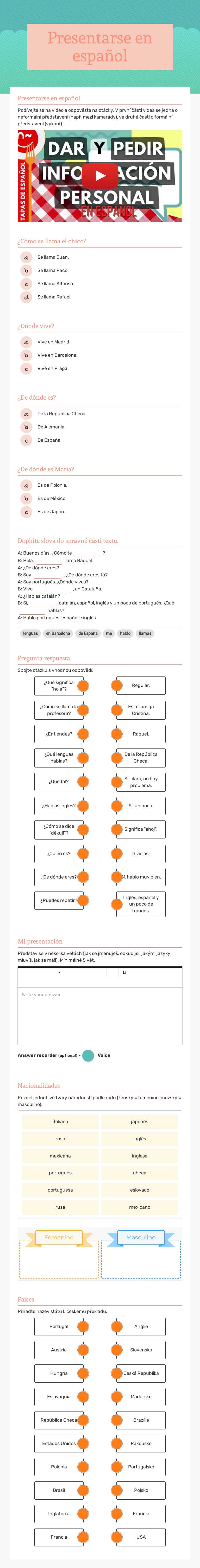 Presentarse en español worksheet preview image