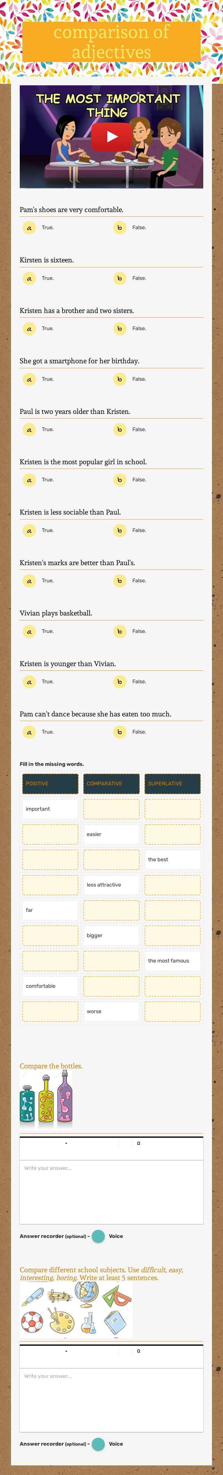 comparison of adjectives Grade 6 worksheet preview
