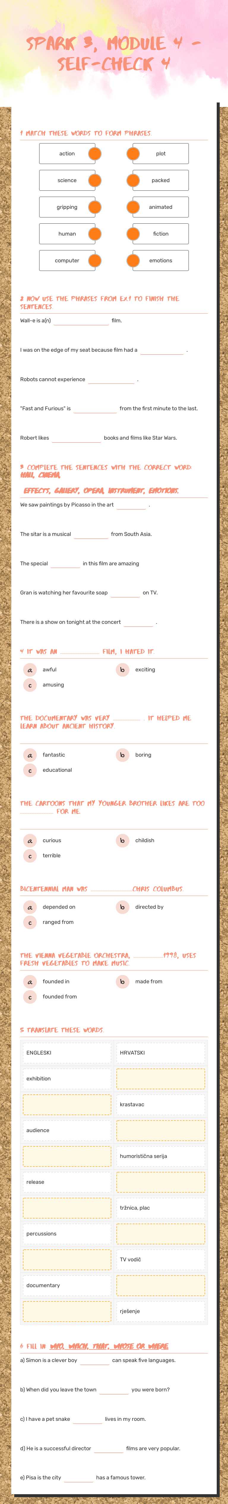 spark 3, module 4 - self-check 4 Grade 7 worksheet preview