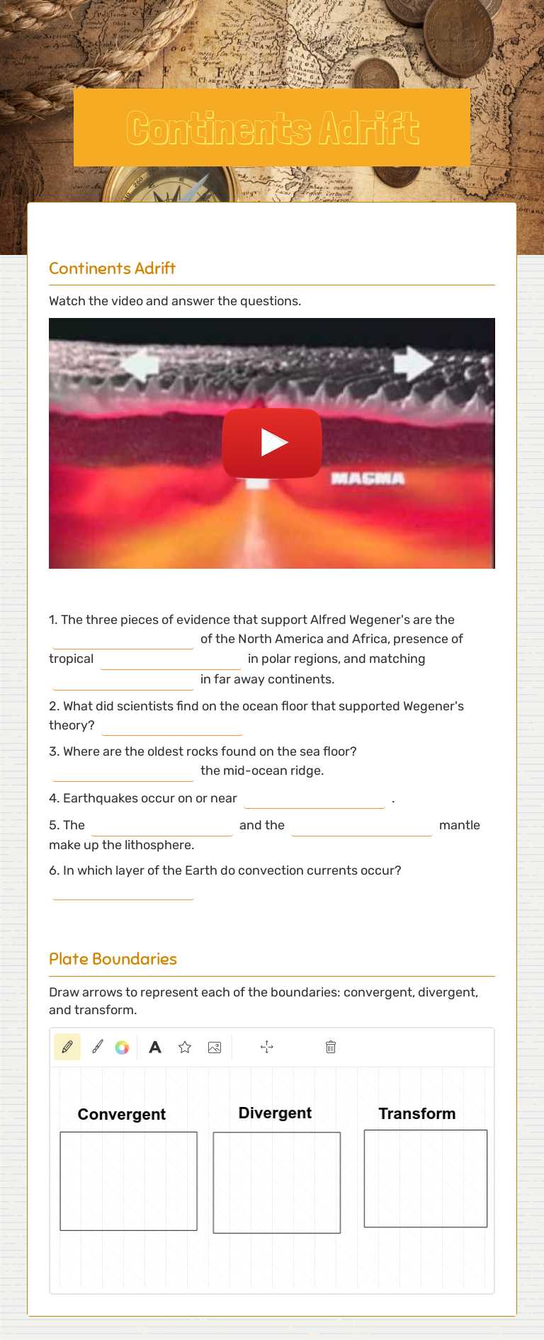 Continents Adrift worksheet preview image