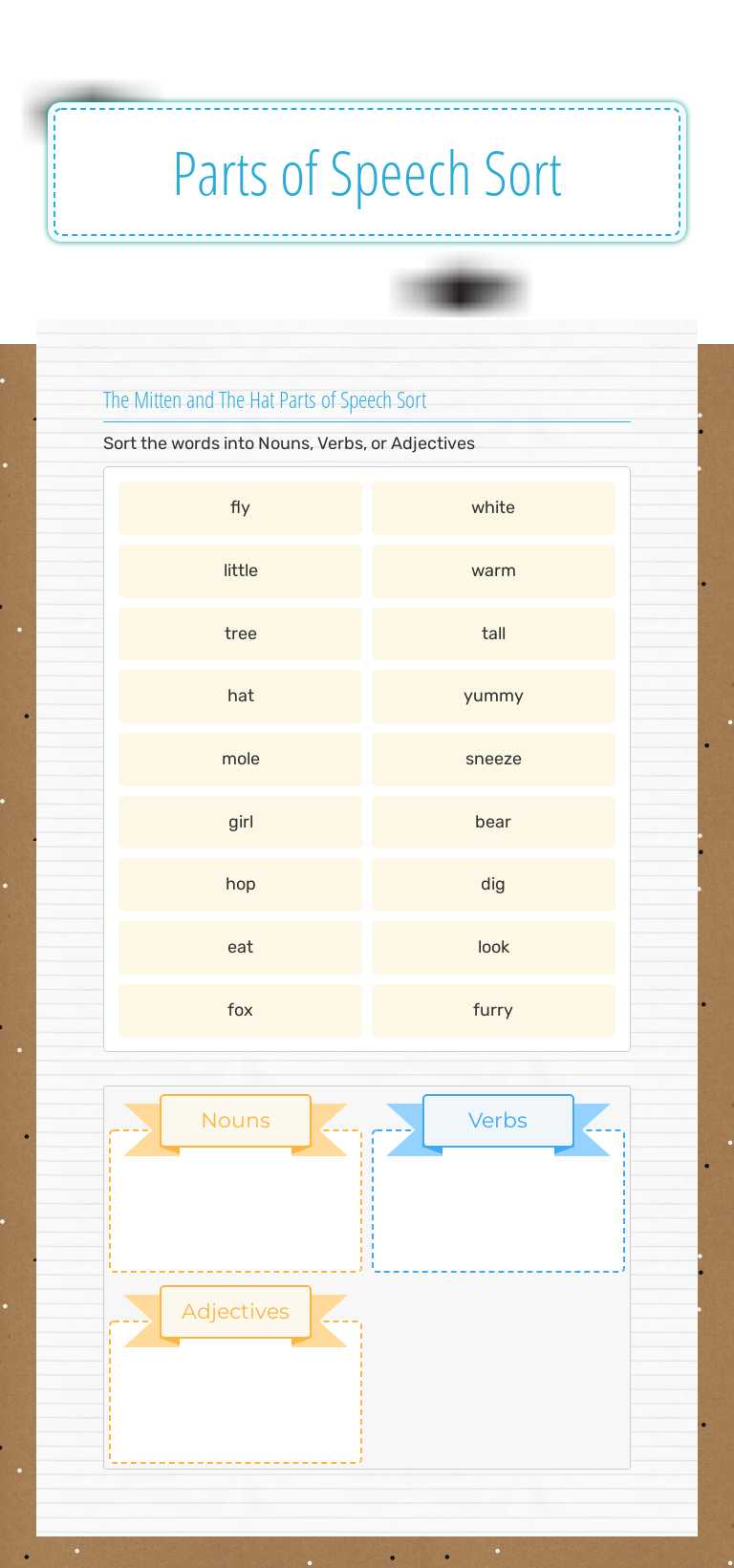 Parts of Speech Sort worksheet preview image