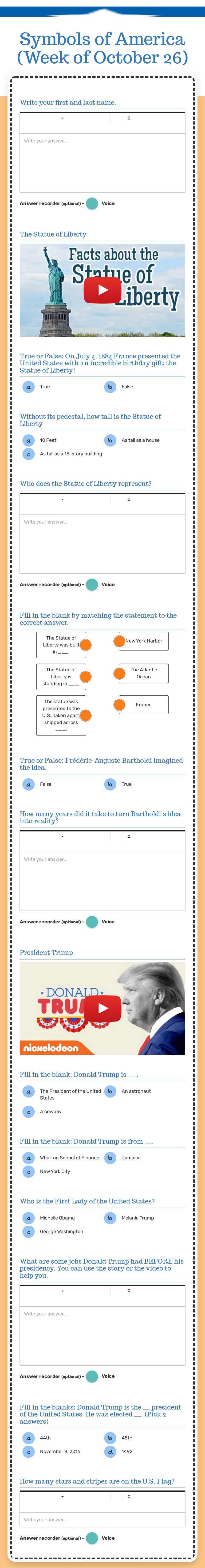 Symbols of America (Week of October 26) worksheet preview image