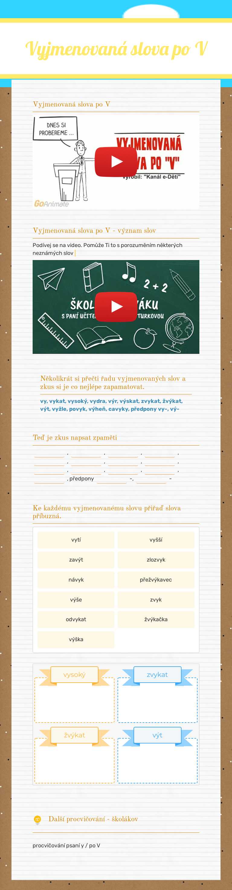 Vyjmenovaná slova po V worksheet preview image