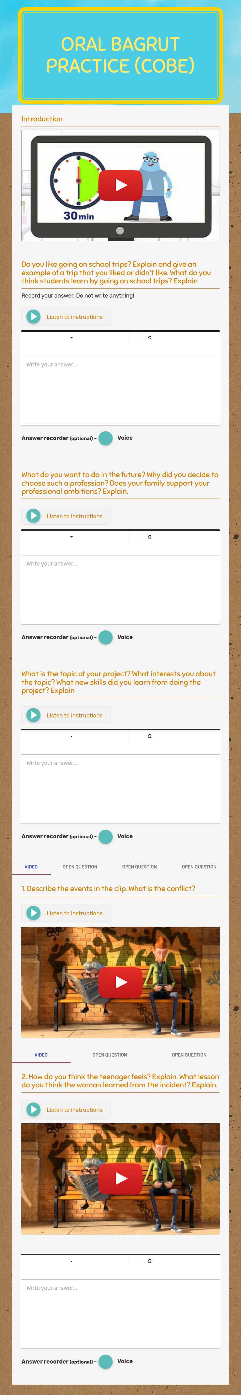 Oral Bagrut Practice (COBE) worksheet preview image