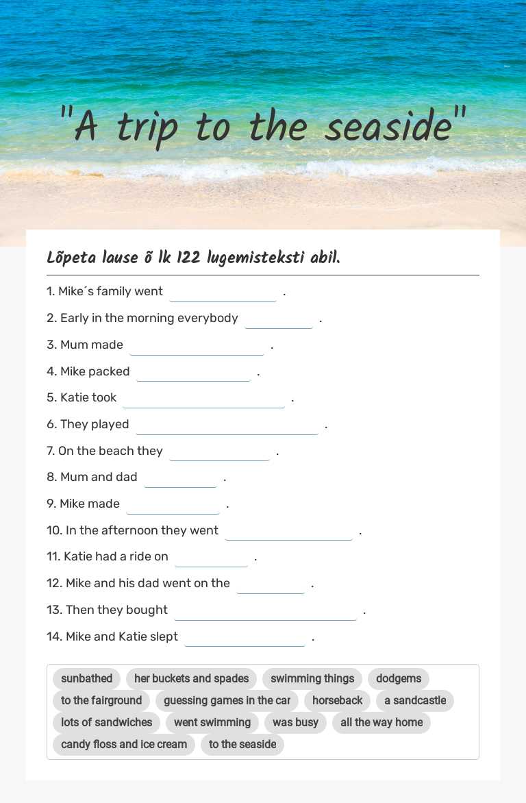 "A trip to the seaside" worksheet preview image
