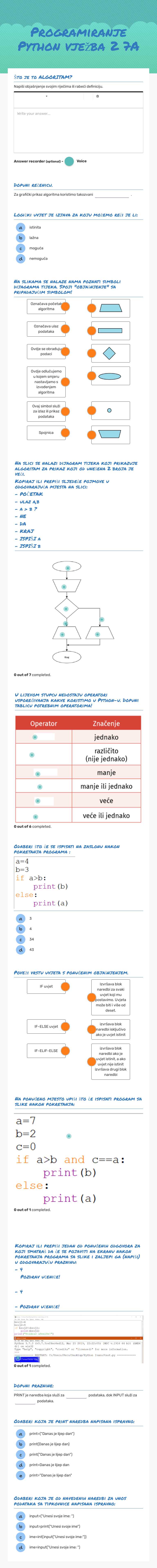 Programiranje Python
vježba 2 7A Grade 7 worksheet preview
