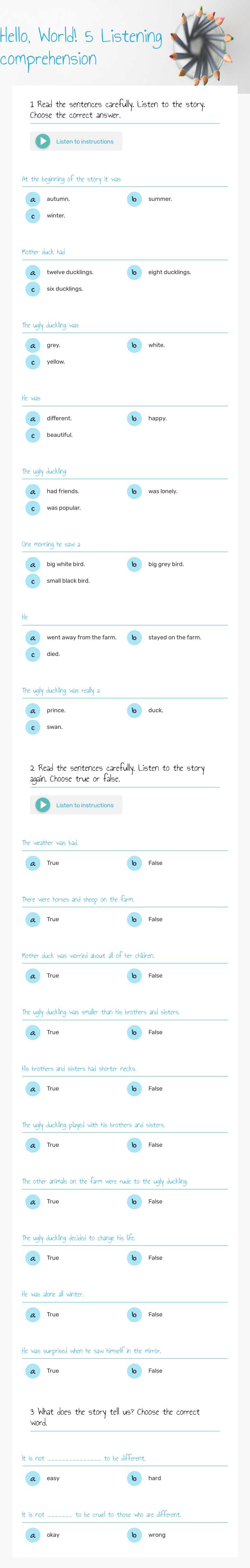 Hello, World! 5            Listening comprehension worksheet preview image