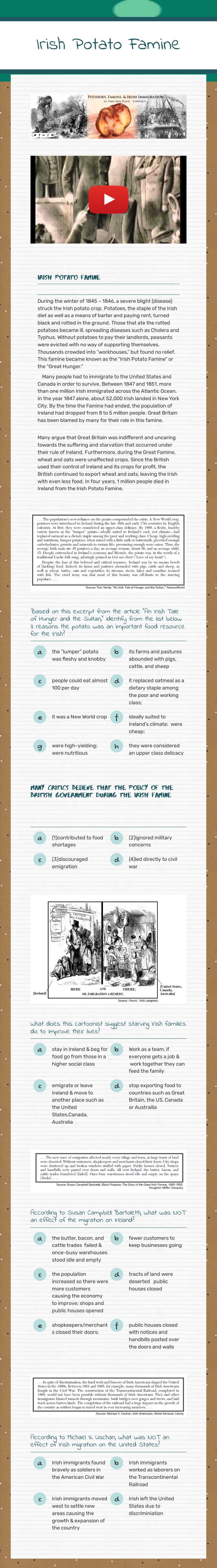 Irish Potato Famine Grade 10 worksheet preview