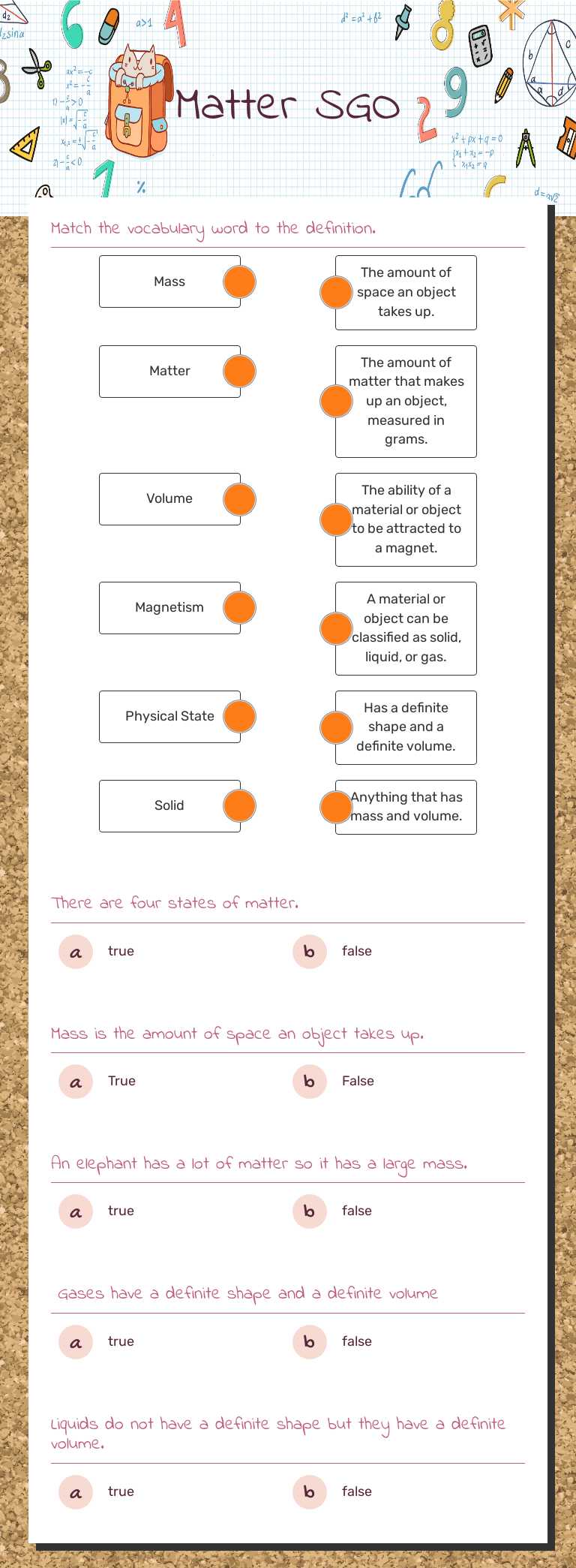 Matter SGO Grade 5 worksheet preview