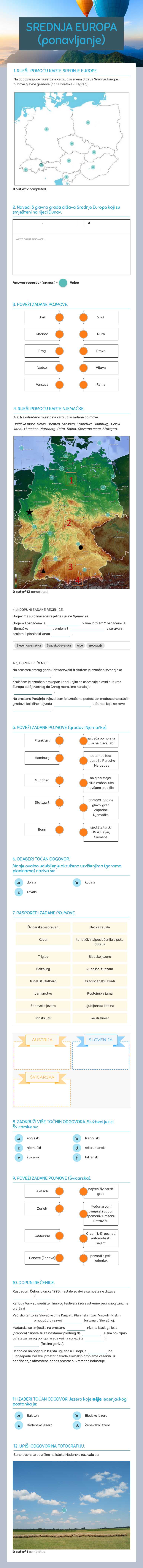 SREDNJA EUROPA (ponavljanje) worksheet preview image