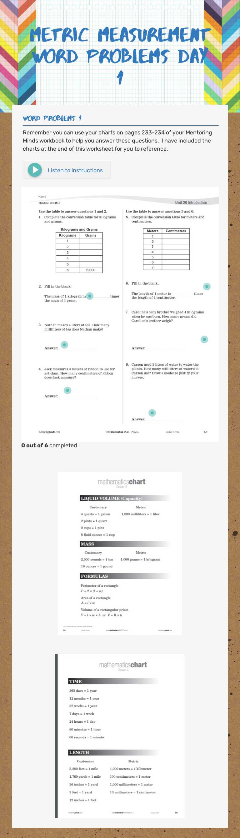 Metric Measurement Word Problems Day 1 worksheet preview image