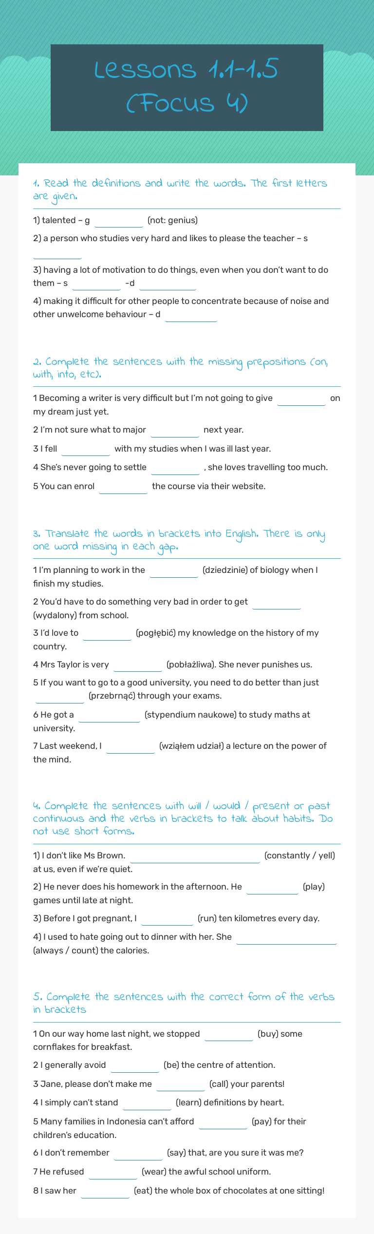 Lessons 1.1-1.5 (Focus 4) worksheet preview image