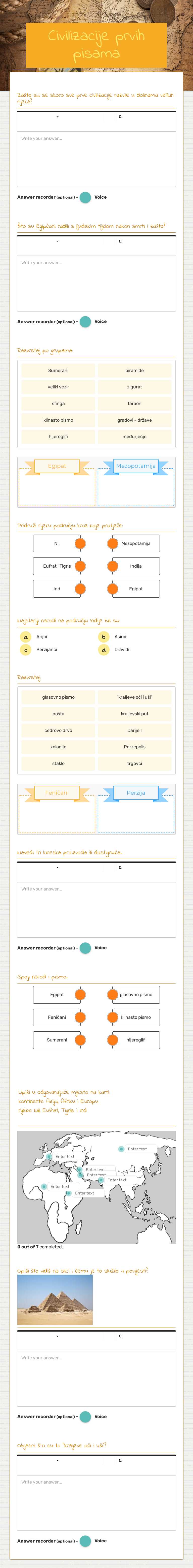 Civilizacije prvih pisama worksheet preview image