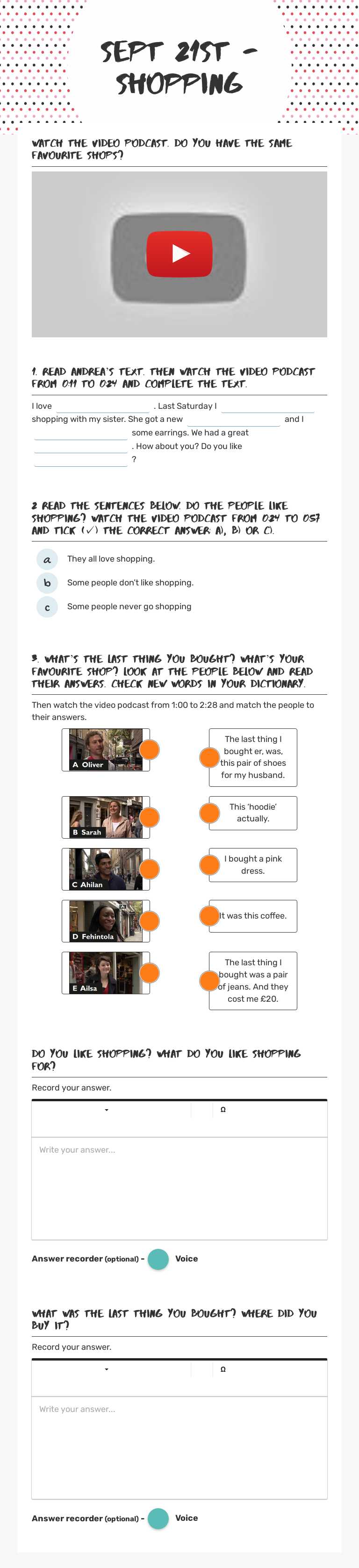 Sept 21st -Shopping Grade 5 worksheet preview