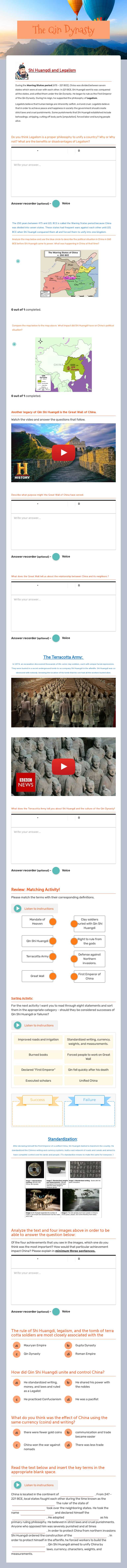 The Qin Dynasty worksheet preview image