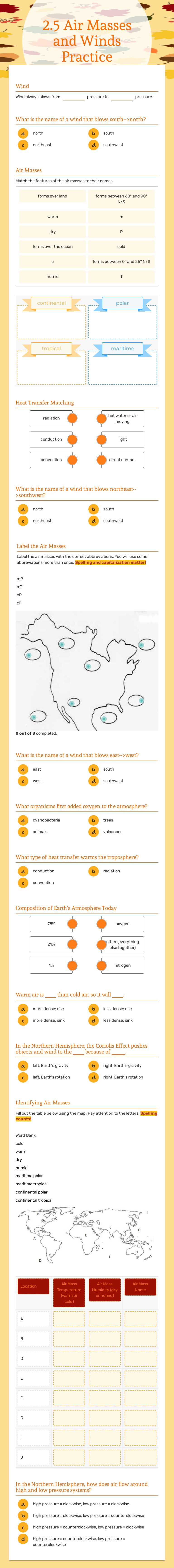 2.5 Air Masses and Winds Practice worksheet preview image