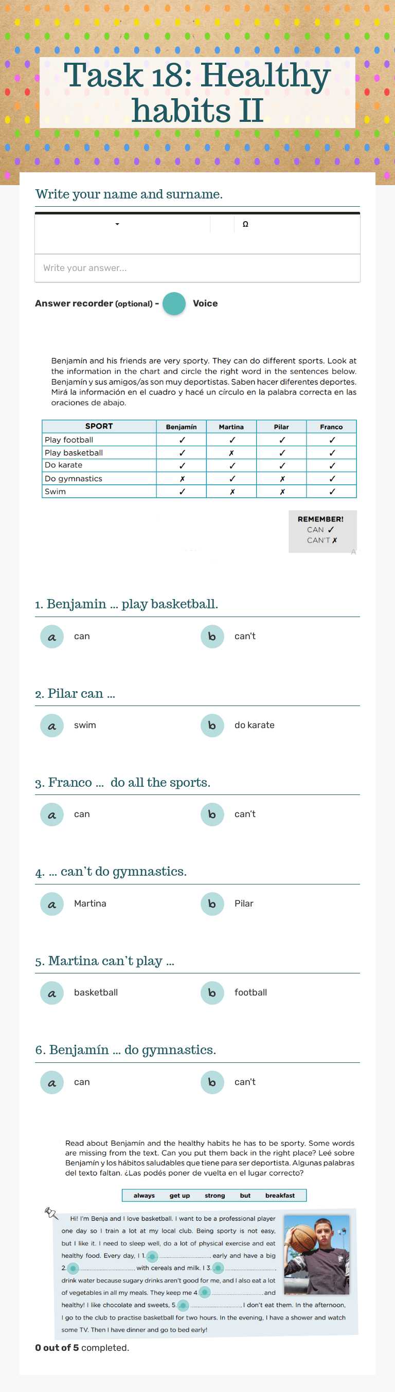 Task 18: Healthy habits II worksheet preview image