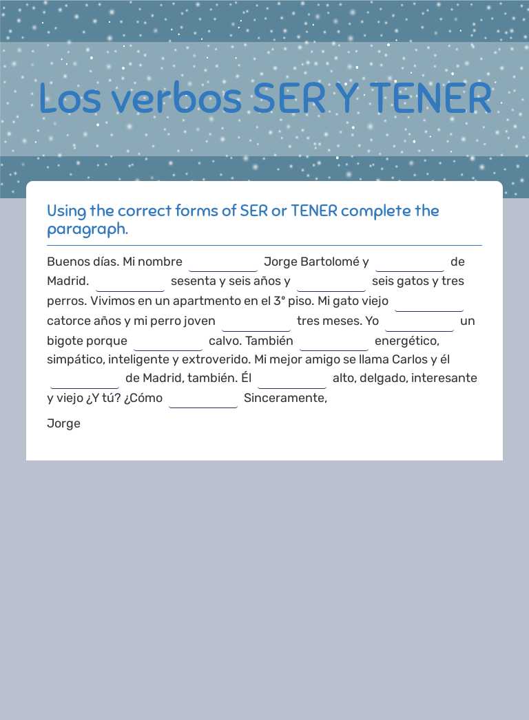 Los verbos SER Y TENER worksheet preview image