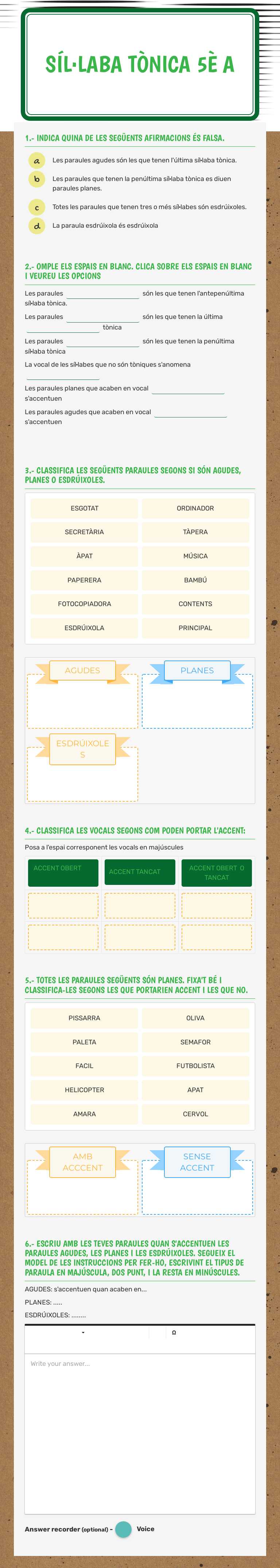 Síl·laba tònica 5è a worksheet preview image