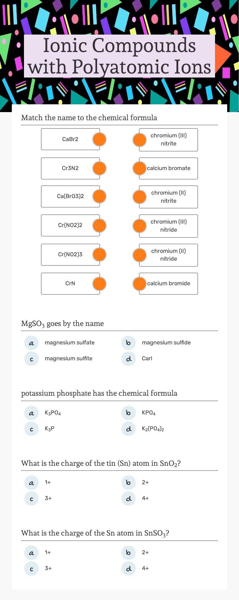 Ionic Compounds with Polyatomic Ions worksheet preview image