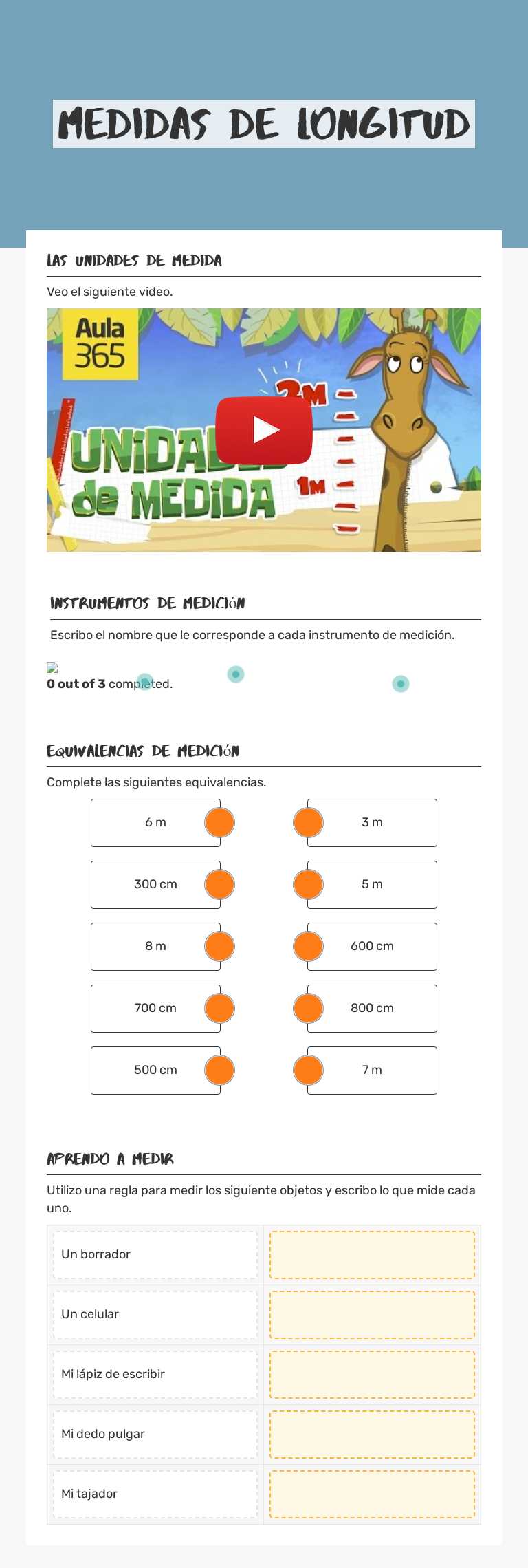 Medidas de longitud worksheet preview image