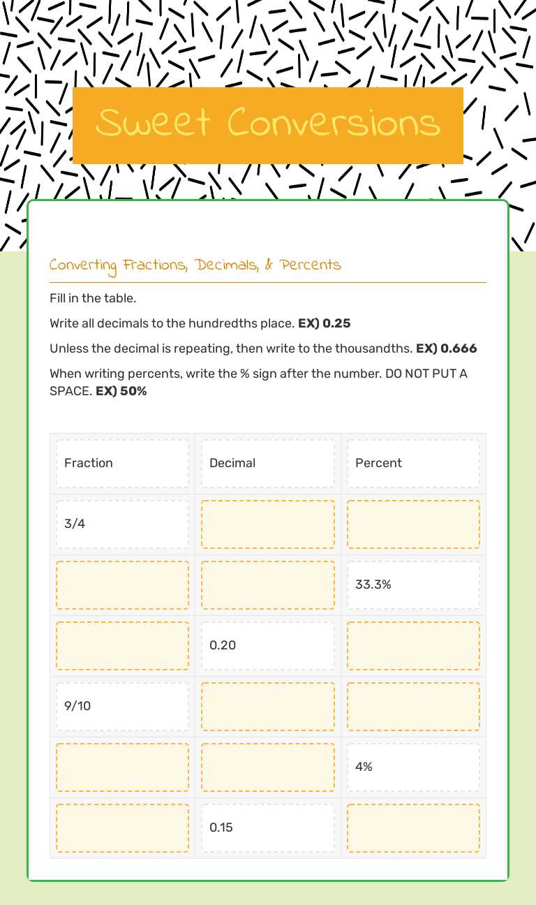 Sweet Conversions Grade 6 worksheet preview