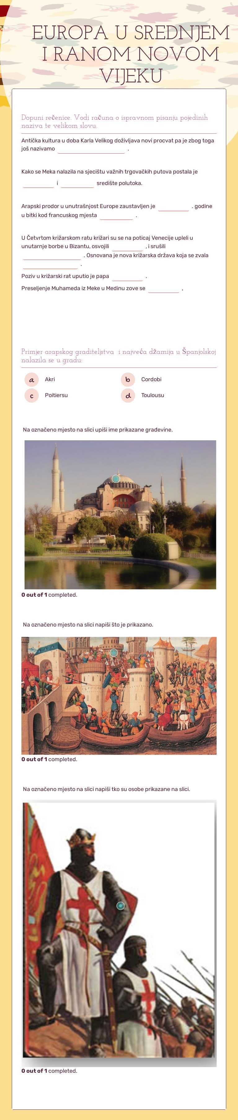EUROPA U SREDNJEM I  RANOM NOVOM VIJEKU Grade 6 worksheet preview