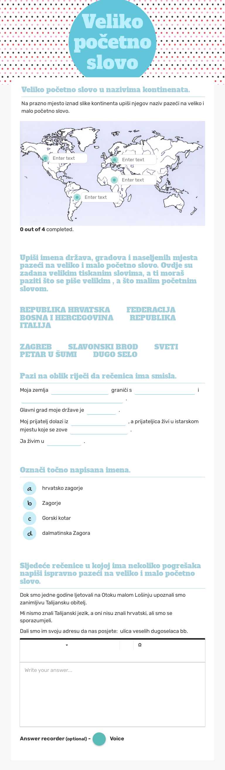 Veliko početno slovo Grade 5 worksheet preview