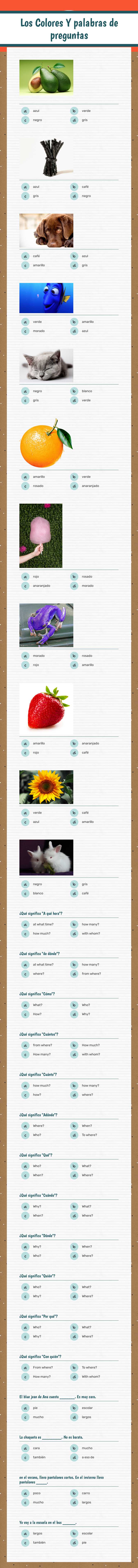 Los Colores
Y palabras de preguntas worksheet preview image