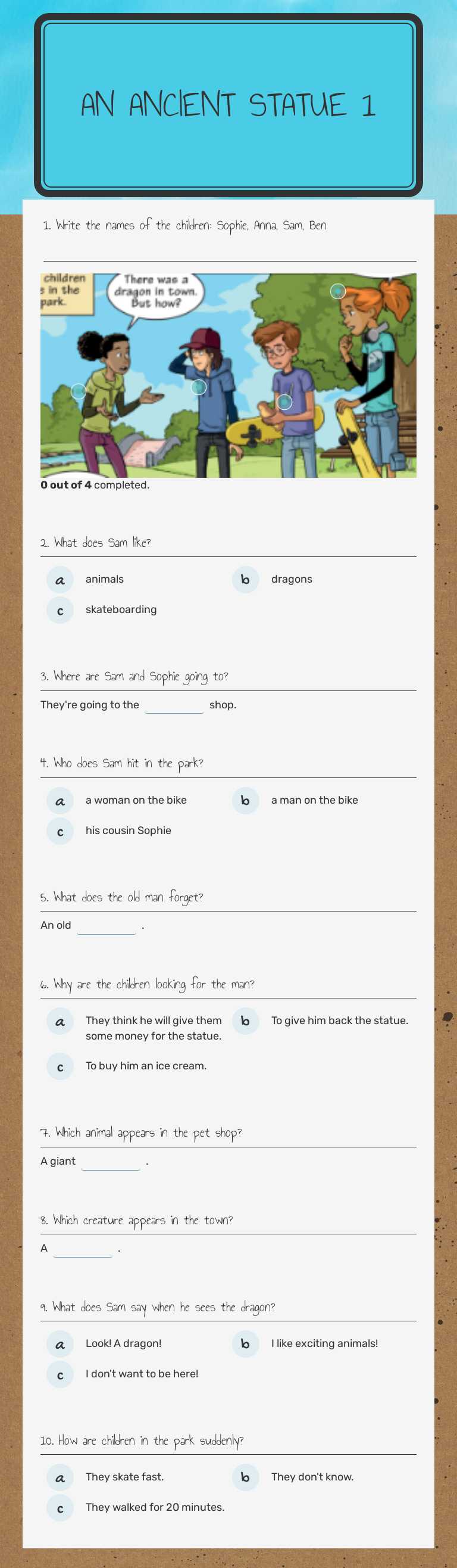 an ancient statue 1 worksheet preview image