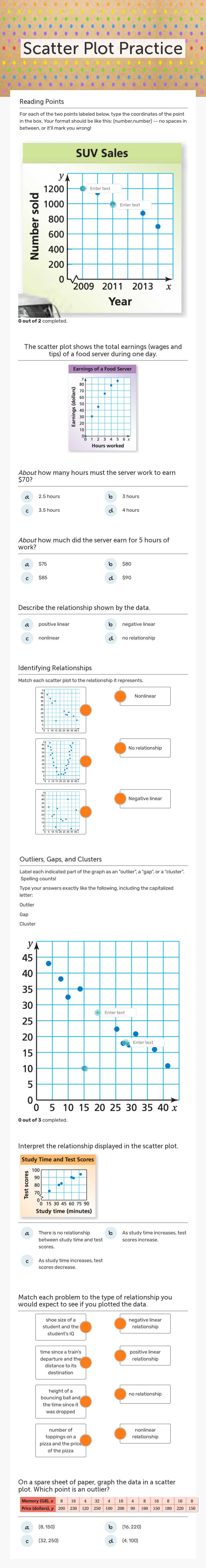 Scatter Plot Practice worksheet preview image