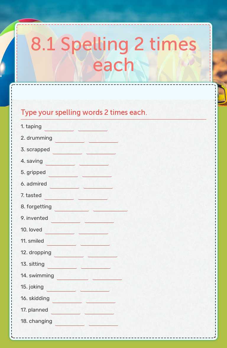 8.1 Spelling 2 times each worksheet preview image