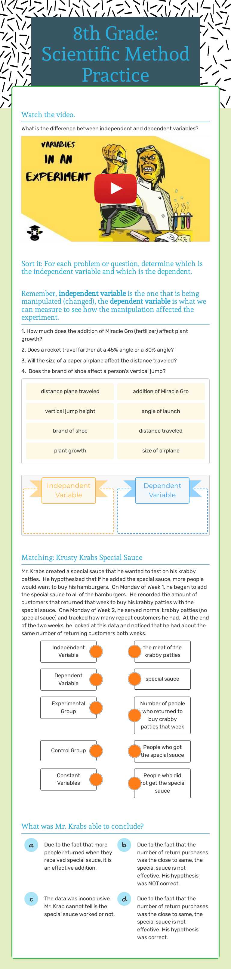 8th Grade: Scientific Method Practice worksheet preview image