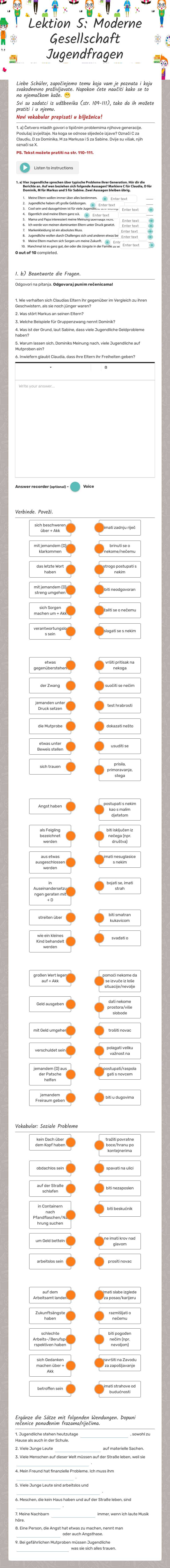 Lektion 5: Moderne Gesellschaft Jugendfragen worksheet preview image