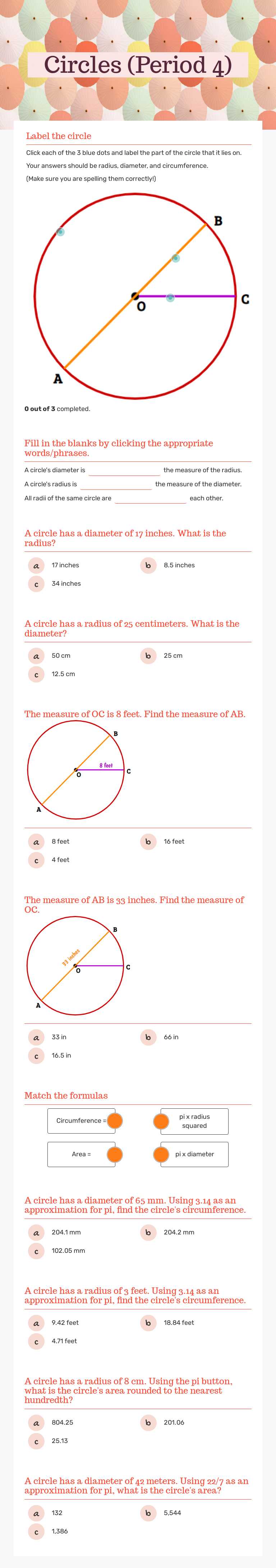 Circles (Period 4) worksheet preview