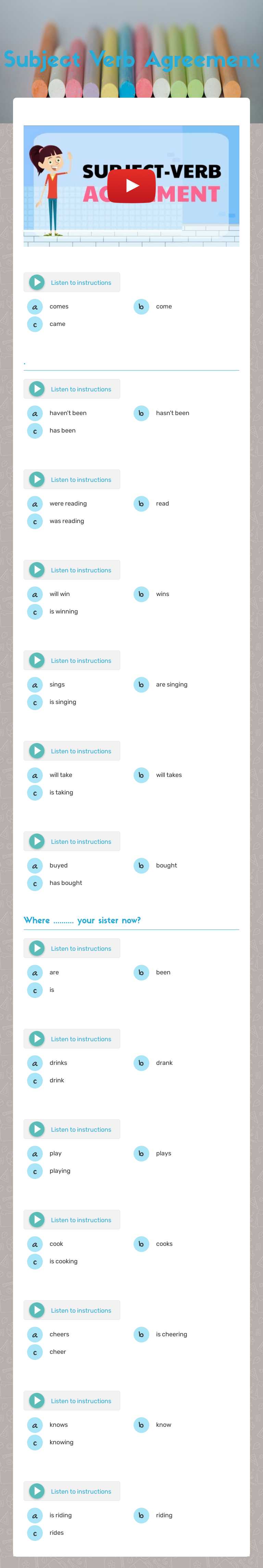 Subject Verb Agreement worksheet preview image